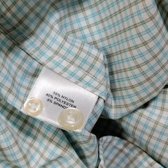 Peter Millar Summer Comfort Shirt Mens XXL Blue Green Plaid Button Down - Picture 5 of 9